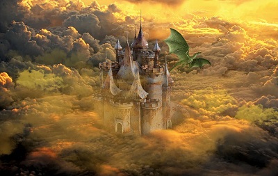 drak letí nad hradem