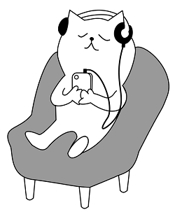 kočka poslouchá hudbu z mobilu